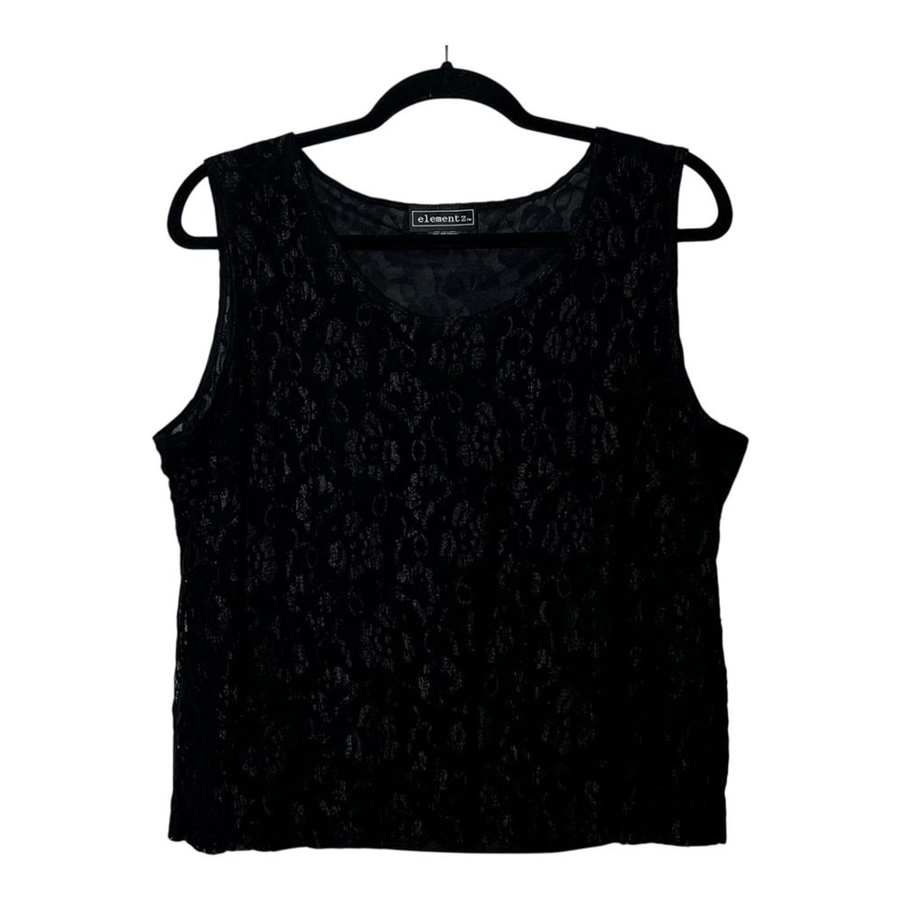 Elementz Womens Black Floral Lace Sleeveless‎ Scoop Neck Tank Top XL MLAT0008
